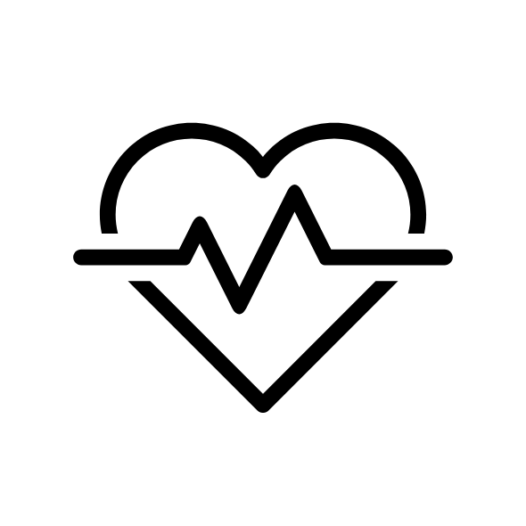 Black outline of a heart with an electrocardiogram line running through it.