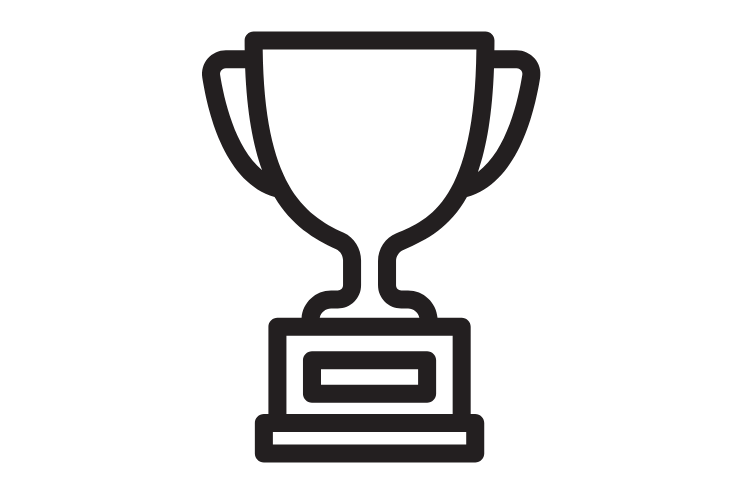 Line art of a trophy with handles on a pedestal base.